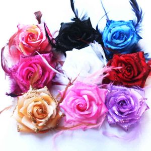 8 sztuk Rose Heatwear Fryzjer Feather Rose Headdress Party Broszka Głowa Kwiat Dziewczyna Kobiety Pin Pin School Kids Dance