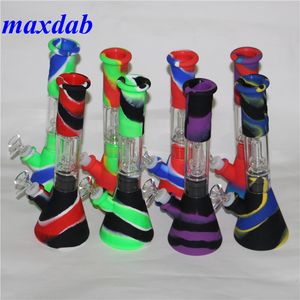 Silicone beaker bongs hookahs Portable glass water pipe oil dab rig with glas filter bowl and downstem for smoke unbreakable wholesale