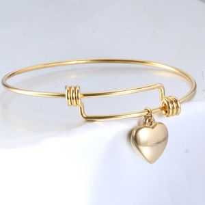 Stainless Steel Diy Heart Charm Bracelet & Bangles for Women 50-65mm Jewelry Finding Supplies Expandable Adjustable Wire Bangle Q0719