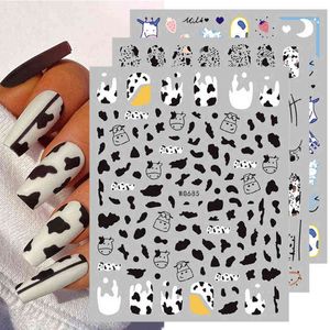 10 st Black White Milk Cow D Nail Stickers Butterfly Leopard Adhesive Nail Transfer Decals Sliders Wraps DIY Nail Art Decorations Y1125