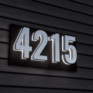 Custom House Digit Led Light Brush Nickel Modern Address Signage Suitable For Home Backlit Floating Numbers Lamps Other Door Hardware