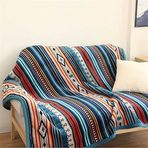 Super Soft Retro Flannel Fleece Sherpa Bohemian Couch Kasta filt för soffa Portable Car Travel Cover Blanket 211122