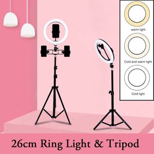 照明LEDリングライト撮影Selfie Lamp USB Dimmable MakeupライブビデオストリーミングYouTubeカメラスタンド三脚26cmの着信ライト