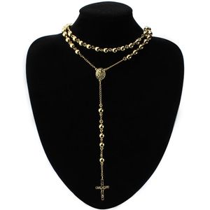 Ouro 4mm / 6mm / 8mm de aço inoxidável de aço inoxidável Cadeia de corredor de Rosário Jesus Cross Catholic Crucifix Colar 28 '' + 6 '' / 30 '' + 6 '' Escolha