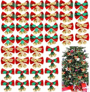 Weihnachtsbaumschmuck für den Innenbereich, Schleifen-Dekoration mit Glocken, Geschenkbox, Kränze, Ornamente in 2 Farben, HB2014