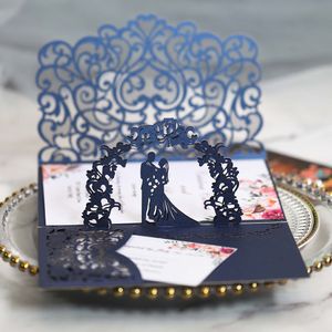 Noivo Do Chá De Panela venda por atacado-Querida Casamento Convite D Azul Escuro Azul Personalizado Laser Corte Noiva e Noivo Reflexivo Convites Para O Chuveiro Nupcial