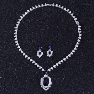 Wholesale big stone necklaces set resale online - Earrings Necklace DOKOL Luxury Design Square Zircon Bridal Jewelry Sets Silver Color Big CZ Stone For Wedding DKS0002