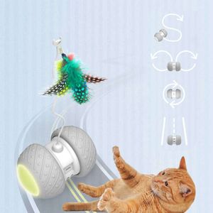 Smart Interactive Cat Toy Lrregular Modalità di rotazione Toy Cats Funny Pet Game Electronic Cat Toy LED Light Feather Toys Kitty Balls 210929