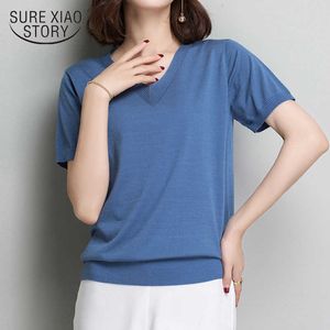 Sommer V-ausschnitt Eis Seide Gestrickte Weste Tops Bluse Dünne Boden Schlinge Straße Tragen Frauen Kleidung Chemisier Femme 10339 210528