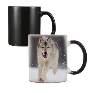 マグカップ冬スノーオオカミ動物の熱敏感コーヒーマグカップ350mlマジックセラミックカラーティーカップ
