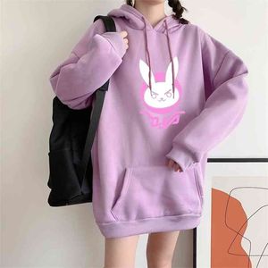 Kawaii Cosplay Królik Uszy OW D.VA DVA Jesień Bluzy Zimowe Kobiety Moda Harajuku Bluza Casual Bluza Kobieta 210803