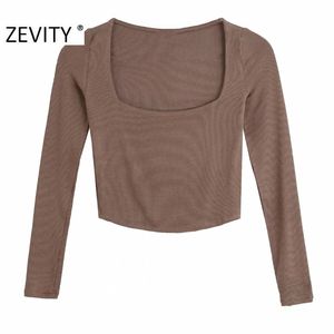 Women Simply Square Collar Long Sleeve Chic Camis Tank Lady Solid Knitted Vest Slim T-shirt Casual Crop Tops LS7716 210416