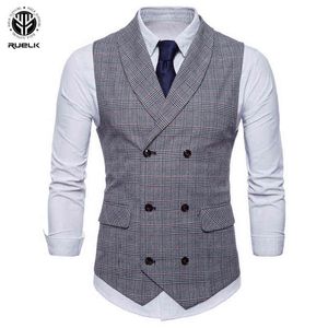 RUELK Spring And Autumn Men's Fashion Brand Lattice Suit Vest Jacket Casual Sleeveless Slim Stylish Large Size Vest M-4XL 211120