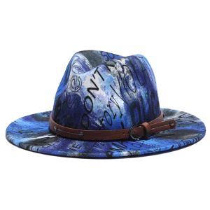 Damen Herren Fedoras Caps Panama Briefdruck Filzhüte Outdoor Jazz breite Krempe lila rot Unisex Fedora Hüte