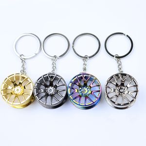 wholesale car wheel keychain Party Favor boys Gold silver black colorful creative Zinc alloy wheels key chain pendant gift 4 color