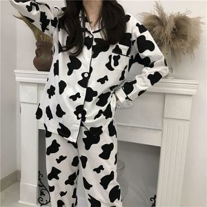 Pijama de impressão de vaca para mulheres bonito nightwear sleepwear conjunto outono inverno pijama meninas homewear pijama mujer casa roupas femininas 220309