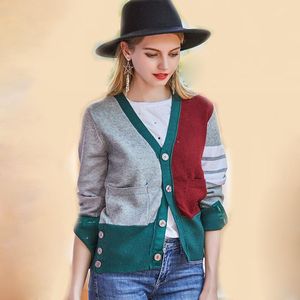 Women s Sweaters Sweater Women Cardigans Patchwork V Neck Single Breasted Long Sleeves Nylon Blended Pretty Style Fashion Spring