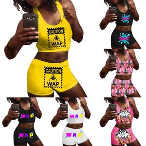 Kvinnor Tracksuits Två Pieces Yoga Byxor Sexiga Slim Brev Printed Vest Shorts Set Ladies Fashion Outfits Sportkläder Hot Pants 2022