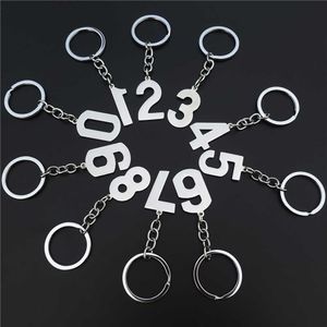 번호 Keychain 숫자 매력 펜던트 0 1 2 3 4 5 6 7 8 9 용도가 거부 된 스테인레스 스틸 열쇠 고리 10 조각 모듬 아랍어 숫자 H0915