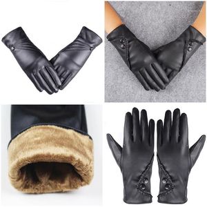 Fünf Finger Handschuhe Damen Schaffell Winter Wärme Plus Samt Kurze Dünne Touchscreen Fahren Weibliche Farbe Leder High-end 2021