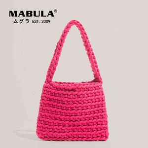 ショッピングバッグマブラカジュアルかぎ針編み綿のための綿のための夏のバケツ女性シンプルなスタイリッシュなビーチハンドバッグ新しい220301