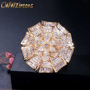 Luksusowy Afryki Cubic Cyrkonia Kamienie Złoty Kolor Duży Geometryczny Kwiat Pierścienie Dla Kobiet Oświadczenie Biżuteria Ślubna R134 210714
