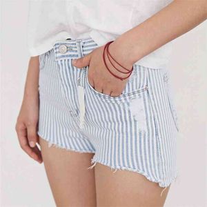 الكورية النساء الجينز قصيرة مثير رقيقة عالية الخصر مخطط السراويل الدنيم الصيف pantalons فام زائد حجم بنطلون 210601