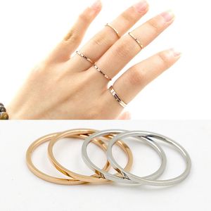 Korean Simple Band Ring Stainless Steel Silver 18K Gold Plated Thin Joint Index Small Finger Rings for Women Mix Size Wholesale