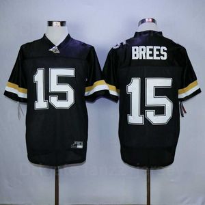 남성 대학 Purdue Boilermakers 축구 15 Drew Brees Jersey 대학 팀 컬러 블랙 자수 및 스티치 통기성 순수 면화 우수한 품질