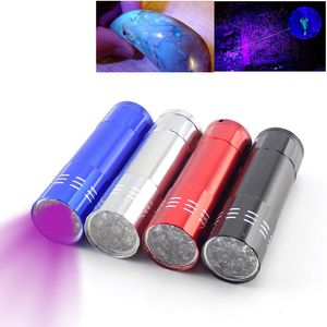 UV 9 LED mini ficklampa ultra violett ljus facklampa Party bärbar vattentät aluminium legering utomhus ultraviolett laserbelysning för anti-false pengar detektor