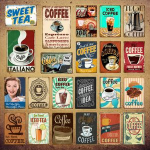 Italiano kaffemetallskyltar idé te plack metall vintage väggdekor för kök bar café retro affischer järnmålning yi-114