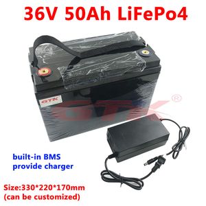 LIFEPO4 36V batteriet Lithium Batteri 36V 50Ah Inbyggt BMS för cykel E Bike Motor Elektrisk motorcykel 3000W + 5A laddare