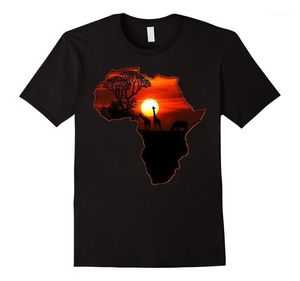 Męskie koszulki śmieszne T Shirt Mężczyźni Nowość Kobiety Tshirt Afryka Mapa Tee South African Sunset Safari