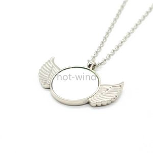 DIY Necklace Favor Sublimation Blank Angel Wing Necklaces Round Jewelry Pendant Romantic Festival Gift for Girlfriend DHL