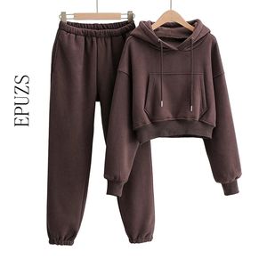 Set da due pezzi Donna Manica lunga con cappuccio Felpe con cappuccio Pantaloni sportivi Pantaloni da jogging Femme Felpe con cappuccio Tute 210521