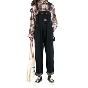 SML jeans womens autumn loose Black straight pants trousers jumpsuit korean casual loose denim overalls womens (72727 210423
