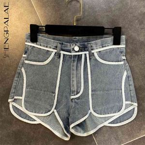 Summer Personality Women's Streetwear High Waist Grey Loose Contrast Color Denim Shorts Female MJ168 210427