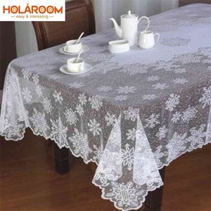 1 pc Round/Rectangle Tablecloth White Lace Snowflake Pattern Wedding Dining Table Cover Home Christmas Party Decora 210626