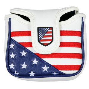 Capa de couro para clube de golfe bordado com bandeira dos EUA, capa para taco de malho quadrado grande