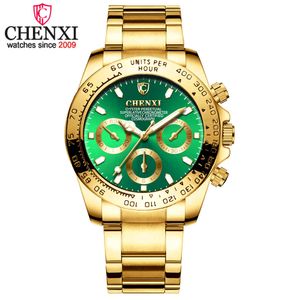 Chenxi Gold Watchフルスチールスポーツクォーツ時計男性用発光高級アナログメンズ腕時計防水時計レリーゴQ0524