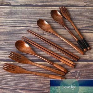 Naturalne drewno 3-częściowe naczynia stołowe Drewno Długi uchwyt łyżka Chopsticks Fork Przenośny ręcznie robiony domowy antypoślizgowy