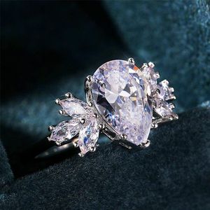 Anelli nuziali ZAKOL Luxury CZ Donna Cocktail Party Abbagliante forma di pera Cubic Zirconia Gioielli in argento di alta qualità con dichiarazione di colore