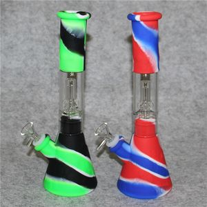 glass filtration beaker bongs Portable Hookahs silicone water pipe oil dab rig with filter bowl for smoke unbreakable reclaim catchers