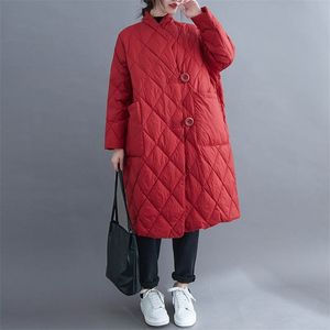 Höst Vinter Kvinnor Lång jacka Stor Storlek Quiltad Varm Lady Lightweight Coat Oversize Puffer Parkas Wadded Down 210923