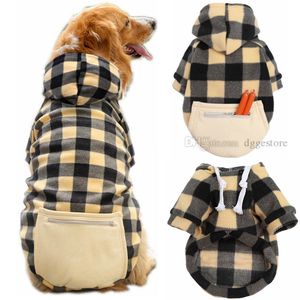 Plaid Dog Hoodies Buffalo Dog Apparel Sweatshirts Cold Weather Coats Petkläder med fickan för små medium och stora hundar varma husdjur fleece vinterjackor 5xl A181