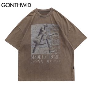 T-Shirt Hip Hop Yaratıcı Yırtık Sıkıntılı Tişörtleri Streetwear Moda Punk Kaya Gotik Kısa Kollu Tees Gömlek Tops 210602