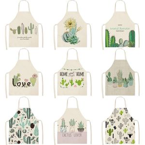 Aprons Cactus Plants Green Leaves Pattern Kitchen Home Cooking Baking Shop Cotton Linen Cleaning Apron