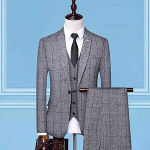 2021 Nya Mäns kostymer, Slim Business Checkered Suits, Bankett Bröllopskläder, Tre delar X0909