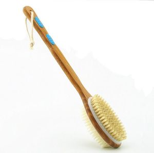 Dubbel sidor Bad Duschborstar Natural Boar Bristles Back Brush med Long Bamboo Handle Body Massager