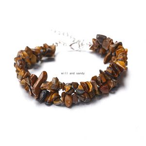 Double Layers 7 Chakra Natural Stone Bracelet Crystal Irregular Gravel Charm Bracelets with stainless steel chain Women Tiger Eye Turquoise Fashion Jewelry